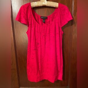 INC International Concepts Red, Sheer Floral burnout short sleeve top, Medium